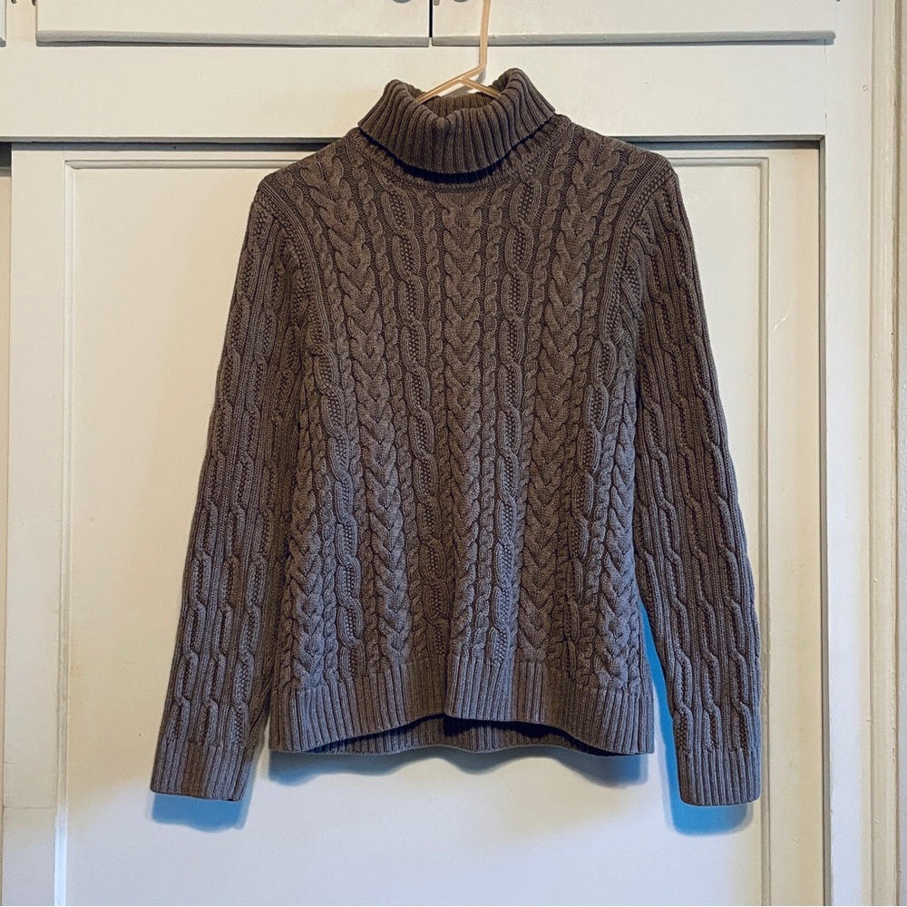 JEANNE PIERRE Cable Knit Turtleneck Sweater - Brown Size XL